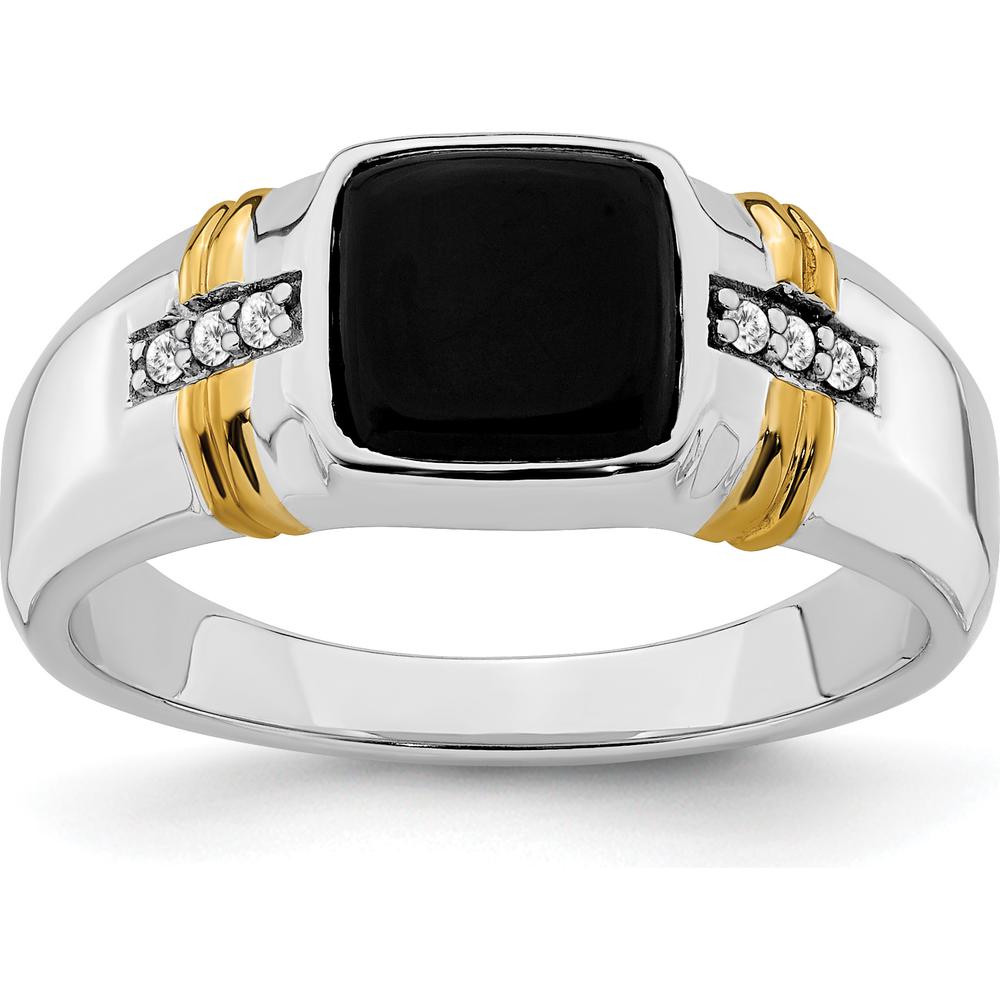 14K Two-Tone Onyx and Diamond Men's Ring with Cushion and Round Stones - 3.01 Carat Total Weight by 0