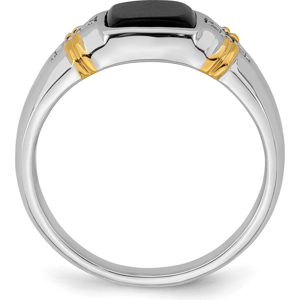 14K Two-Tone Onyx and Diamond Men's Ring with Cushion and Round Stones - 3.01 Carat Total Weight by 0