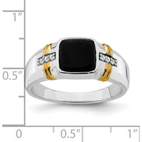 14K Two-Tone Onyx and Diamond Men's Ring with Cushion and Round Stones - 3.01 Carat Total Weight by 0