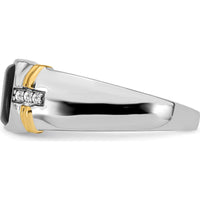 14K Two-Tone Onyx and Diamond Men's Ring with Cushion and Round Stones - 3.01 Carat Total Weight by 0