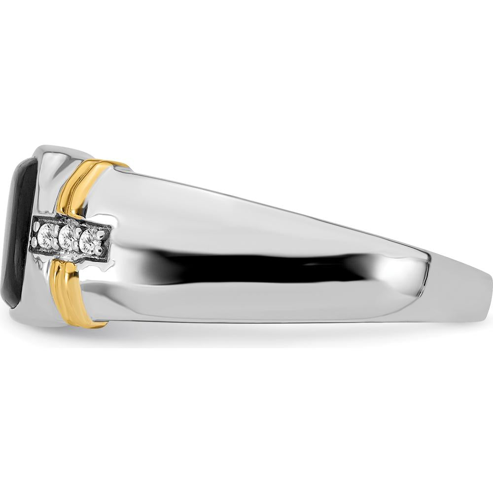 14K Two-Tone Onyx and Diamond Men's Ring with Cushion and Round Stones - 3.01 Carat Total Weight by 0