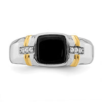 14K Two-Tone Onyx and Diamond Men's Ring with Cushion and Round Stones - 3.01 Carat Total Weight by 0