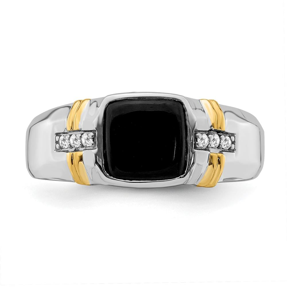 14K Two-Tone Onyx and Diamond Men's Ring with Cushion and Round Stones - 3.01 Carat Total Weight by 0