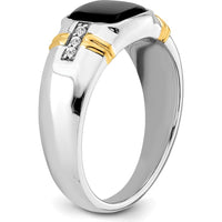 14K Two-Tone Onyx and Diamond Men's Ring with Cushion and Round Stones - 3.01 Carat Total Weight by 0