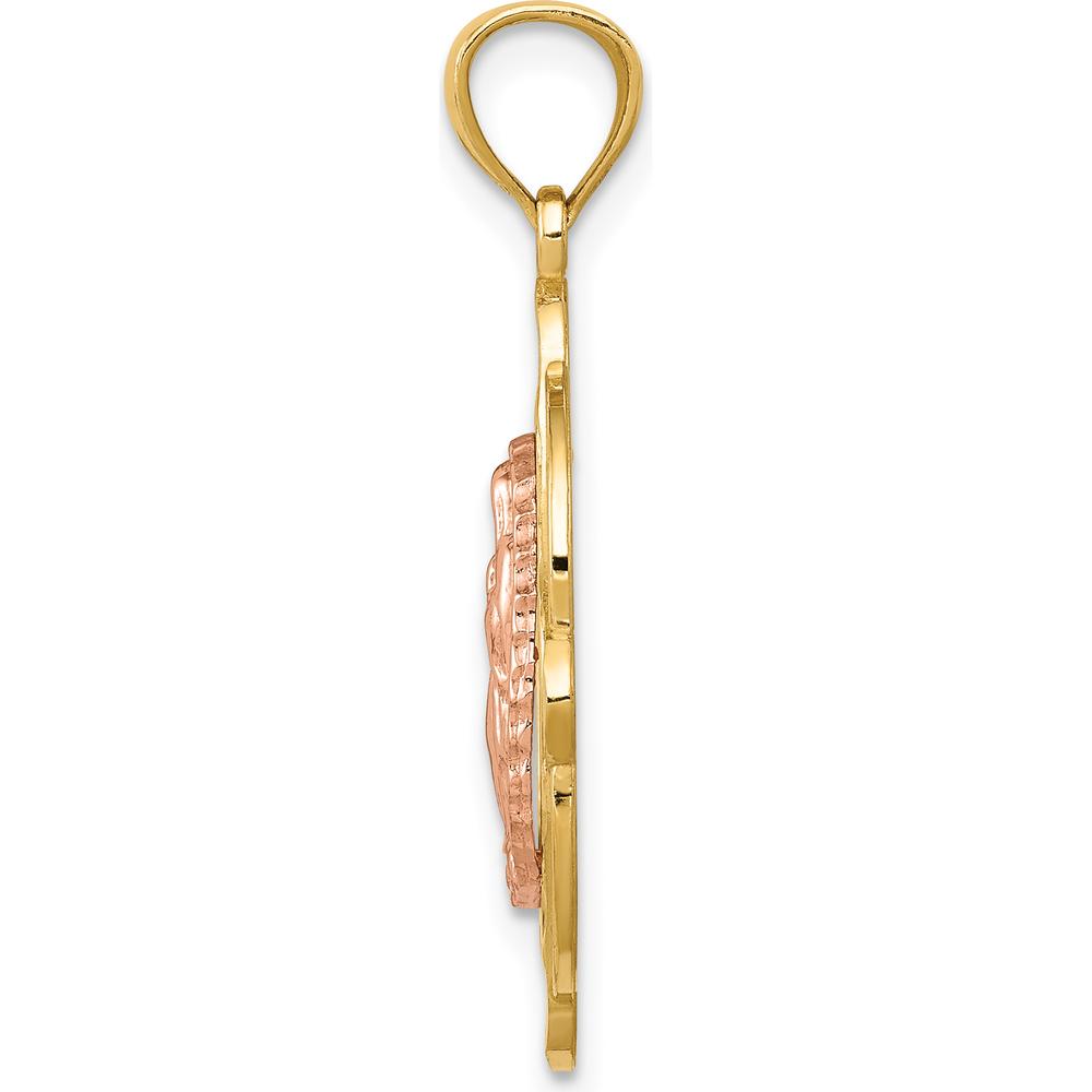 14K Two-Tone Our Lady of Guadalupe Pendant with Textured Detail and Polished Finish - 30.5mm Length by Oro Pregiato