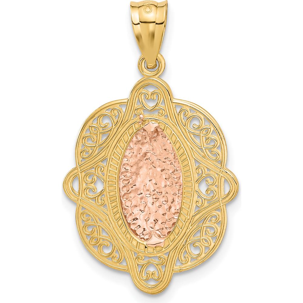 14K Two-Tone Our Lady of Guadalupe Pendant with Textured Detail and Polished Finish - 30.5mm Length by Oro Pregiato