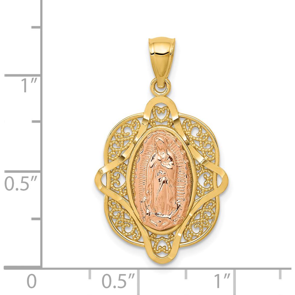 14K Two-Tone Our Lady of Guadalupe Pendant with Textured Detail and Polished Finish - 30.5mm Length by Oro Pregiato