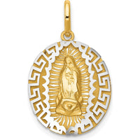 14K Two-Tone Our Lady of Guadalupe Semi-Solid Oval Pendant with Textured Gold Finish by Oro Pregiato