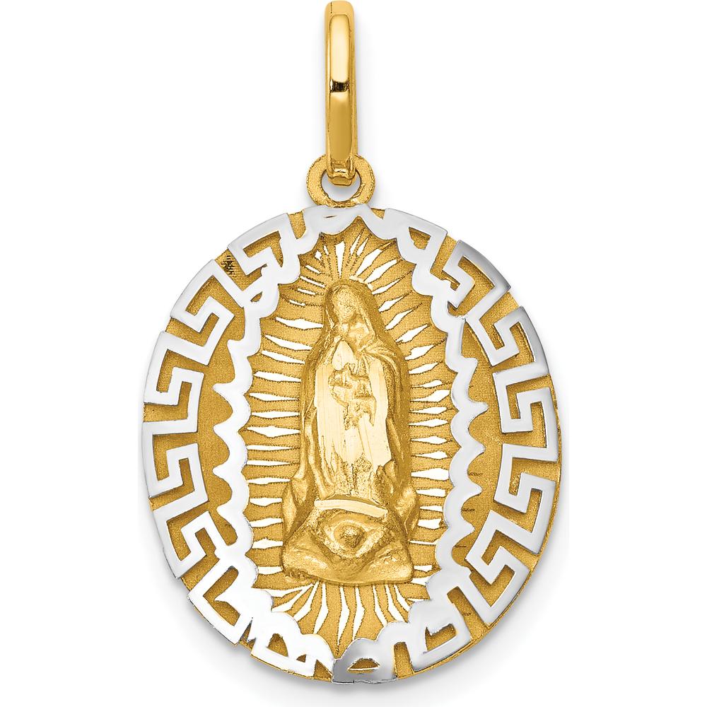 14K Two-Tone Our Lady of Guadalupe Semi-Solid Oval Pendant with Textured Gold Finish by Oro Pregiato