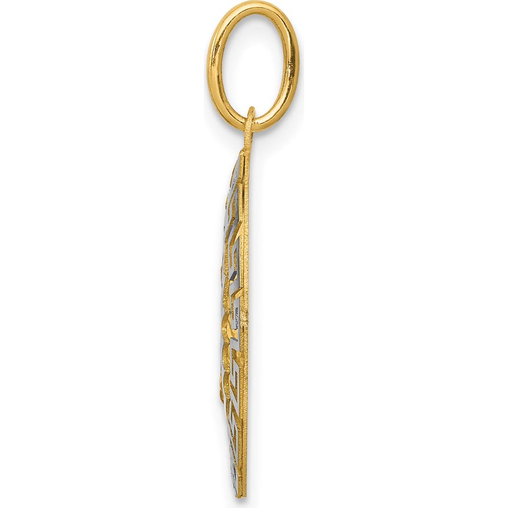 14K Two-Tone Our Lady of Guadalupe Semi-Solid Oval Pendant with Textured Gold Finish by Oro Pregiato