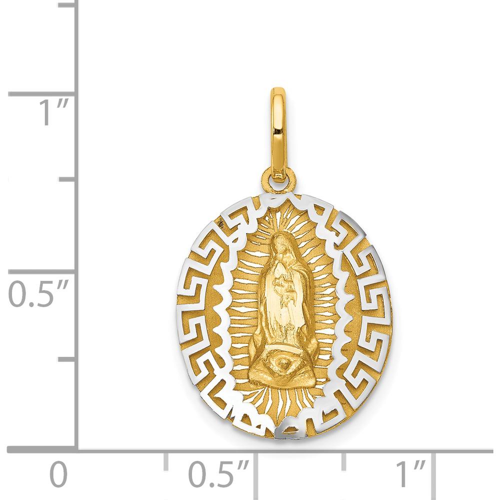 14K Two-Tone Our Lady of Guadalupe Semi-Solid Oval Pendant with Textured Gold Finish by Oro Pregiato