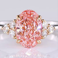 14K Two Tone Oval Cut Fancy Vivid Pink Lab Diamond Ring with Brilliant White Accent Diamonds - 1.65 Carat Total Weight (IGI Certified) - Covaloro Fine Jewelry