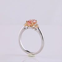 14K Two Tone Oval Cut Fancy Vivid Pink Lab Diamond Ring with Brilliant White Accent Diamonds - 1.65 Carat Total Weight (IGI Certified) - Covaloro Fine Jewelry