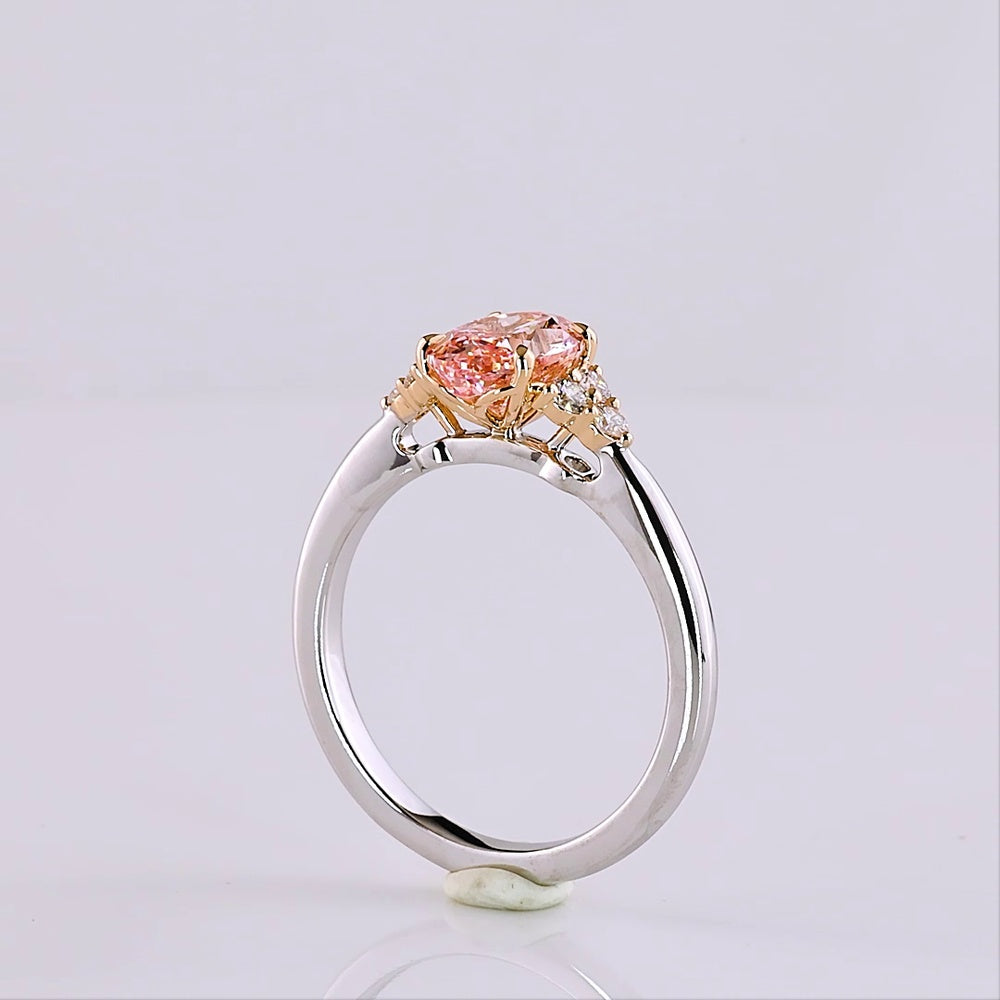 14K Two Tone Oval Cut Fancy Vivid Pink Lab Diamond Ring with Brilliant White Accent Diamonds - 1.65 Carat Total Weight (IGI Certified) - Covaloro Fine Jewelry