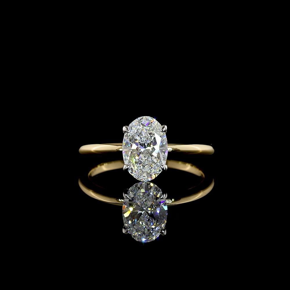 14K Two Tone Oval Cut Lab Diamond Solitaire Ring - 1.52 Carat D VVS2 IGI Certified - Covaloro Fine Jewelry