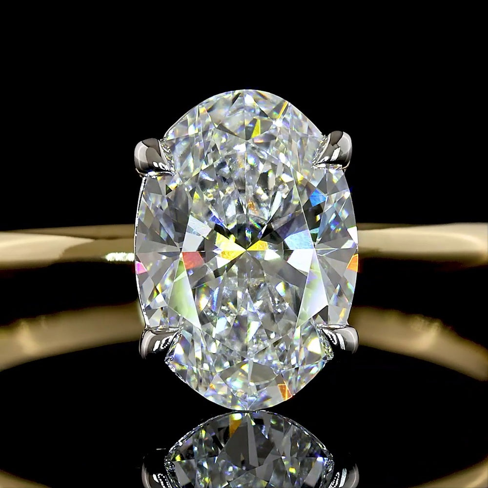 14K Two Tone Oval Cut Lab Diamond Solitaire Ring - 1.52 Carat D VVS2 IGI Certified - Covaloro Fine Jewelry