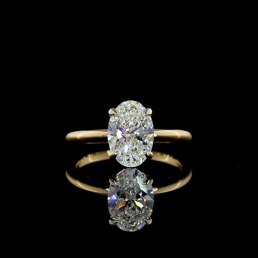 14K Two Tone Oval Cut Lab Grown Diamond Solitaire Ring - 2.04 Carat E-F VVS2 IGI Certified - Covaloro Fine Jewelry