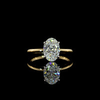 14K Two Tone Oval Cut Solitaire Ring with 1.76 Carat Lab Grown Diamond - E Color VVS2 Clarity IGI Certified - Covaloro Fine Jewelry