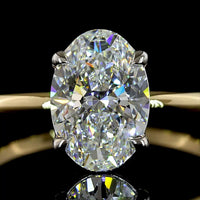 14K Two Tone Oval Cut Solitaire Ring with 1.76 Carat Lab Grown Diamond - E Color VVS2 Clarity IGI Certified - Covaloro Fine Jewelry