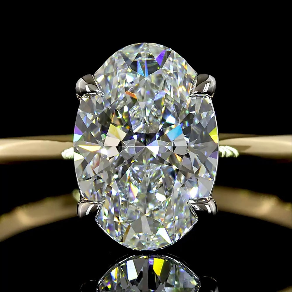 14K Two Tone Oval Cut Solitaire Ring with 1.76 Carat Lab Grown Diamond - E Color VVS2 Clarity IGI Certified - Covaloro Fine Jewelry