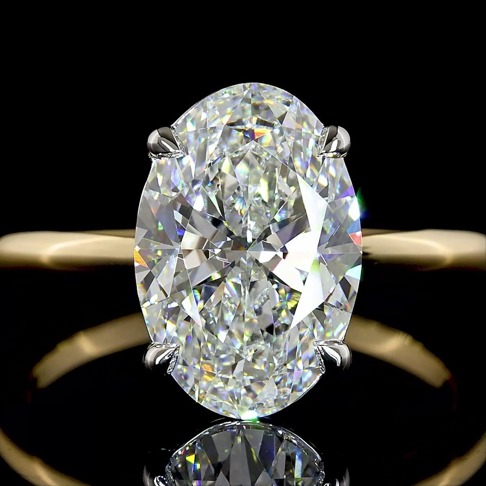 14K Two Tone Oval Cut Solitaire Ring with D VVS2 Lab Diamond - 3.62 Carat Total Diamond Weight - Covaloro Fine Jewelry