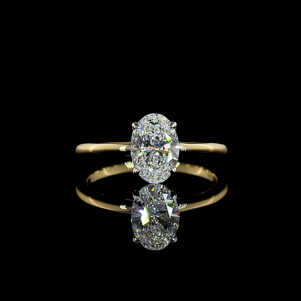 14K Two Tone Oval Cut Solitaire Ring with IGI Certified 1.25 Carat Lab Diamond - E-F Color VVS1 Clarity - Covaloro Fine Jewelry