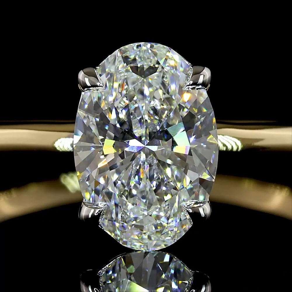 14K Two Tone Oval Cut Solitaire Ring with IGI Certified 1.25 Carat Lab Diamond - E-F Color VVS1 Clarity - Covaloro Fine Jewelry