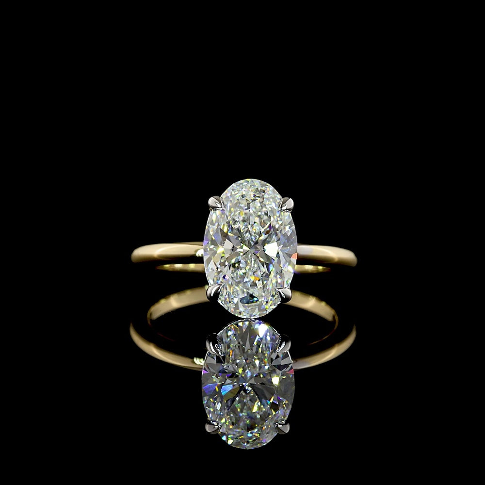 14K Two Tone Oval Cut Solitaire Ring with IGI Certified E-F VVS2 Lab Diamond - 3.15 Carat Total Weight - Covaloro Fine Jewelry