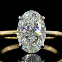 14K Two Tone Oval Cut Solitaire Ring with IGI Certified E-F VVS2 Lab Diamond - 3.15 Carat Total Weight - Covaloro Fine Jewelry