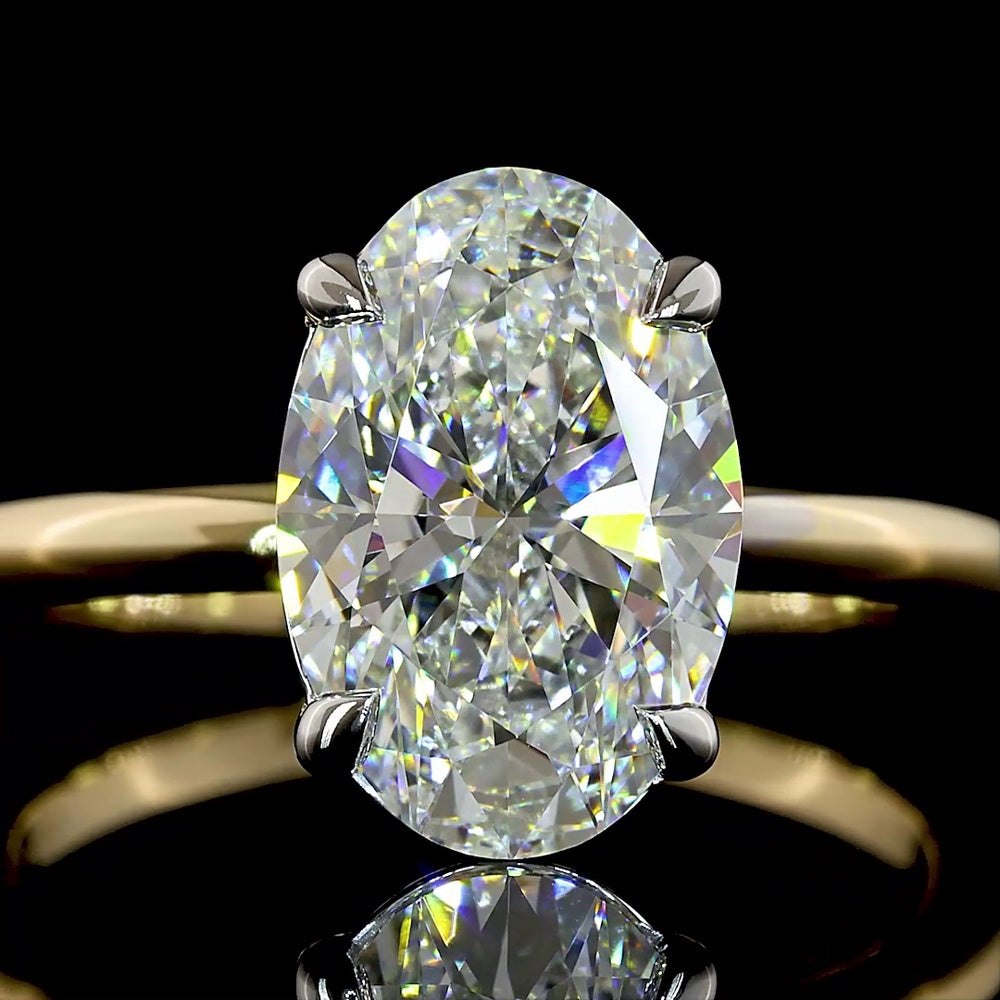 14K Two Tone Oval Cut Solitaire Ring with IGI Certified E-F VVS2 Lab Diamond - 3.15 Carat Total Weight - Covaloro Fine Jewelry