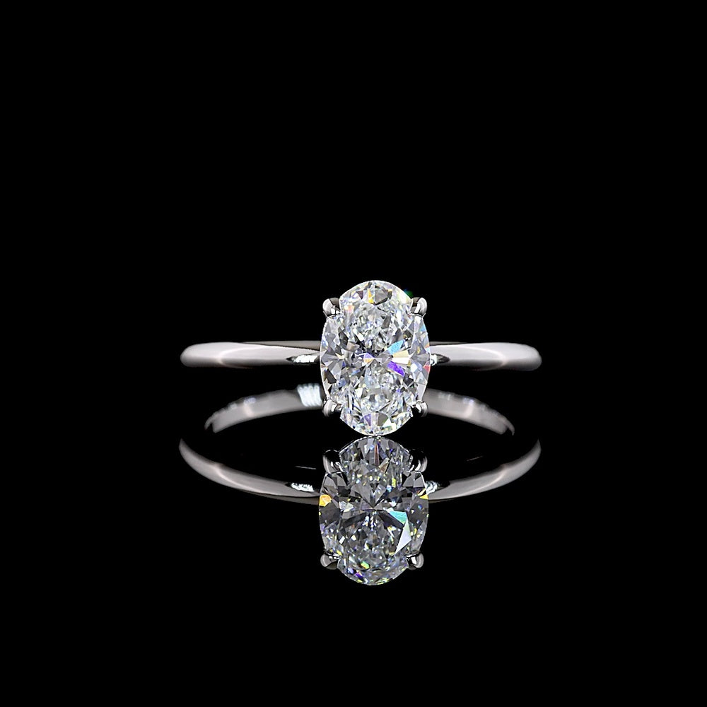 14K Two Tone Oval Cut Solitaire Ring with Lab Grown D VVS2 Diamond - 1.10 Carat Total Weight, IGI Certified - Covaloro Fine Jewelry