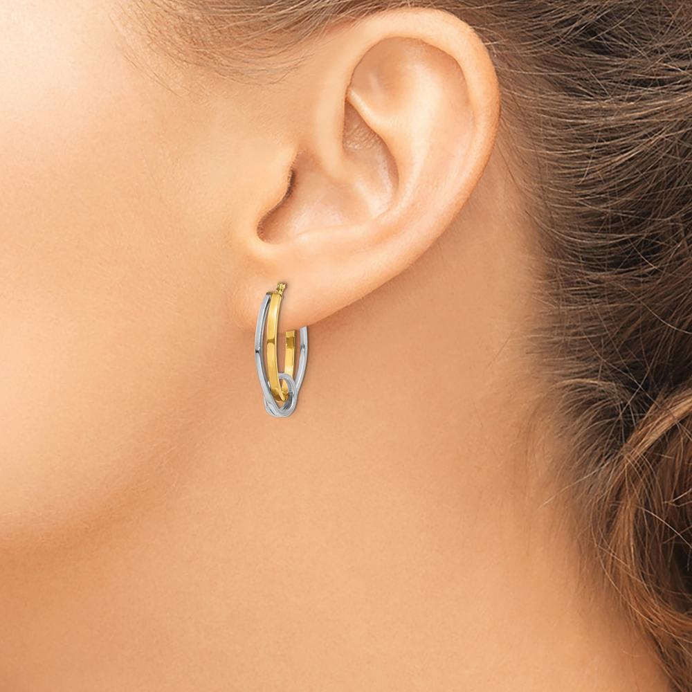 14K Two-Tone Oval Loop Hoop Earrings by Oro Pregiato