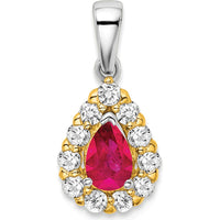 14K Two-Tone Pear Ruby and Diamond Halo Pendant - 0.5 Carat Ruby, 0.385 Carat Diamond by Lumare Gioia