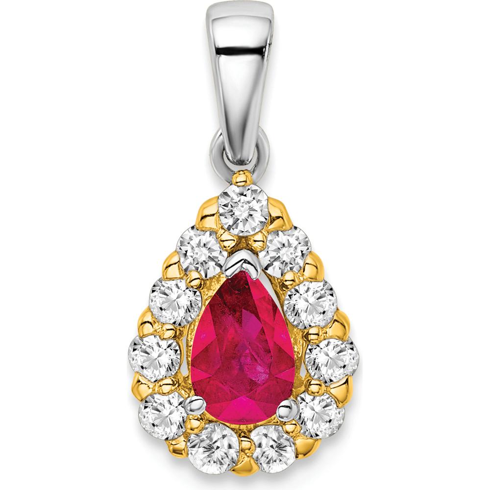 14K Two-Tone Pear Ruby and Diamond Halo Pendant - 0.5 Carat Ruby, 0.385 Carat Diamond by Lumare Gioia