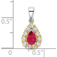14K Two-Tone Pear Ruby and Diamond Halo Pendant - 0.5 Carat Ruby, 0.385 Carat Diamond by Lumare Gioia
