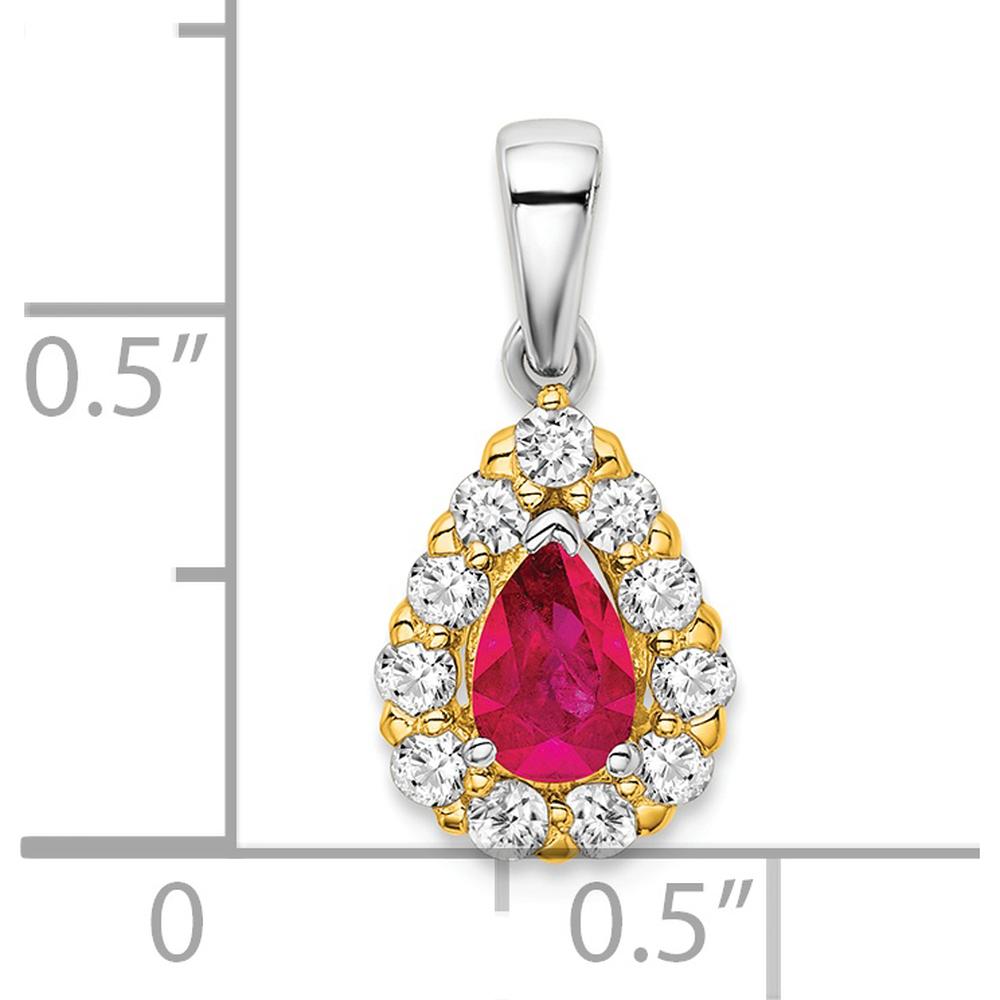 14K Two-Tone Pear Ruby and Diamond Halo Pendant - 0.5 Carat Ruby, 0.385 Carat Diamond by Lumare Gioia