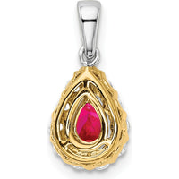 14K Two-Tone Pear Ruby and Diamond Halo Pendant - 0.5 Carat Ruby, 0.385 Carat Diamond by Lumare Gioia