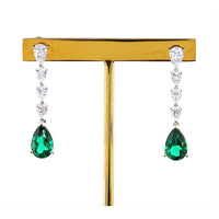 14K Two Tone Pear Shape Drop Earrings with Lab-Grown Green Emerald and VS Clarity Diamonds - 4.29 Total Carat Weight - Covaloro Fine Jewelry