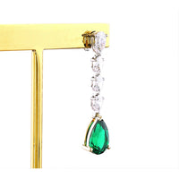 14K Two Tone Pear Shape Drop Earrings with Lab-Grown Green Emerald and VS Clarity Diamonds - 4.29 Total Carat Weight - Covaloro Fine Jewelry