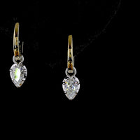 14K Two Tone Pear Shape Hanging Earrings with Bezel and Prong Set Lab Diamonds - 0.53 Carat Total Diamond Weight - Covaloro Fine Jewelry
