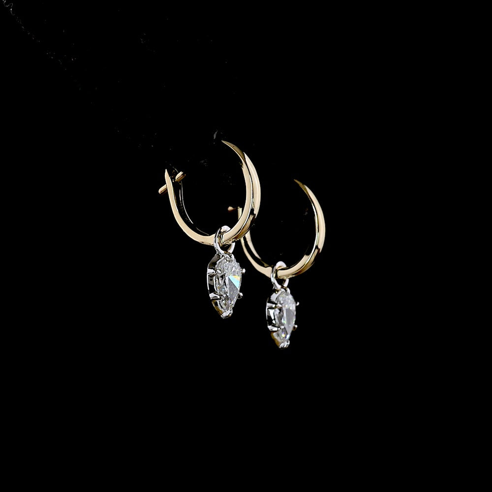 14K Two Tone Pear Shape Hanging Earrings with Bezel and Prong Set Lab Diamonds - 0.53 Carat Total Diamond Weight - Covaloro Fine Jewelry