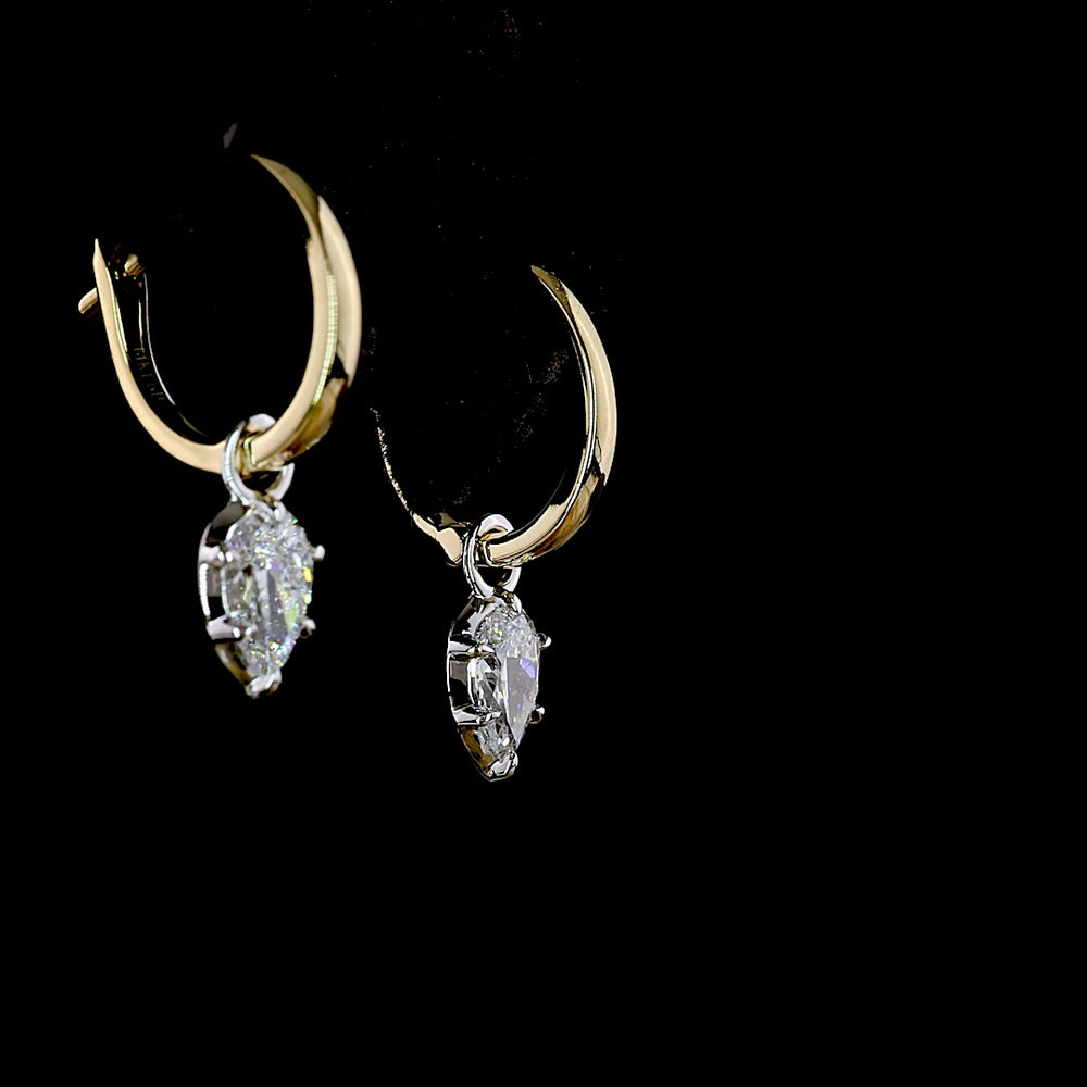 14K Two Tone Pear Shape Hanging Earrings with Bezel and Prong Set Lab Diamonds - 0.53 Carat Total Diamond Weight - Covaloro Fine Jewelry