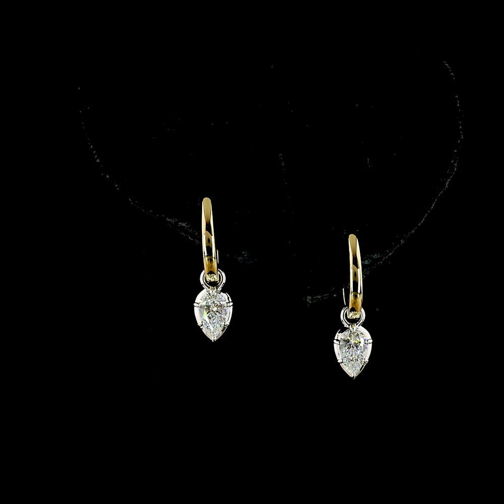 14K Two Tone Pear Shape Lab Diamond Drop Earrings - 0.56 Carat Total Weight, E-F Color VS1 Clarity, Bezel and Prong Set, Lever Back Design - Covaloro Fine Jewelry