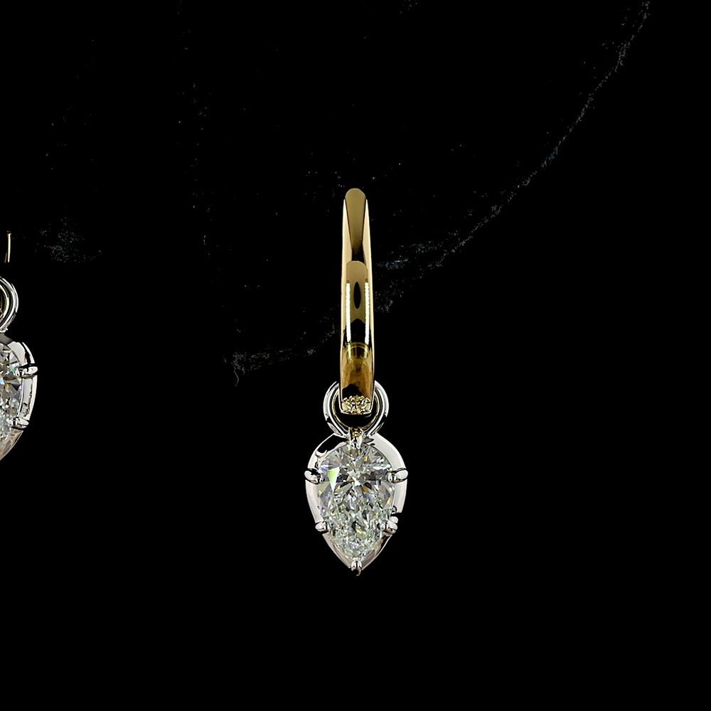 14K Two Tone Pear Shape Lab Diamond Drop Earrings - 0.56 Carat Total Weight, E-F Color VS1 Clarity, Bezel and Prong Set, Lever Back Design - Covaloro Fine Jewelry