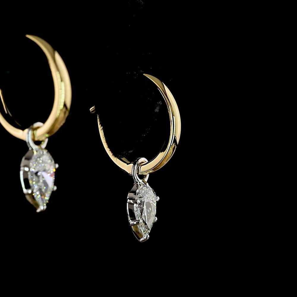 14K Two Tone Pear Shape Lab Diamond Drop Earrings - 0.56 Carat Total Weight, E-F Color VS1 Clarity, Bezel and Prong Set, Lever Back Design - Covaloro Fine Jewelry
