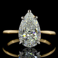 14K Two Tone Pear Shape Solitaire Ring with 3.01 Carat E-F VS1 Lab Grown Diamond - IGI Certified - Covaloro Fine Jewelry