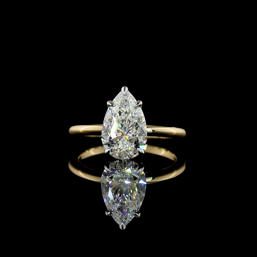 14K Two Tone Pear Shaped Lab Diamond Solitaire Engagement Ring - E-F Color VVS2 Clarity - 2.53 Carats - IGI Certified - Covaloro Fine Jewelry