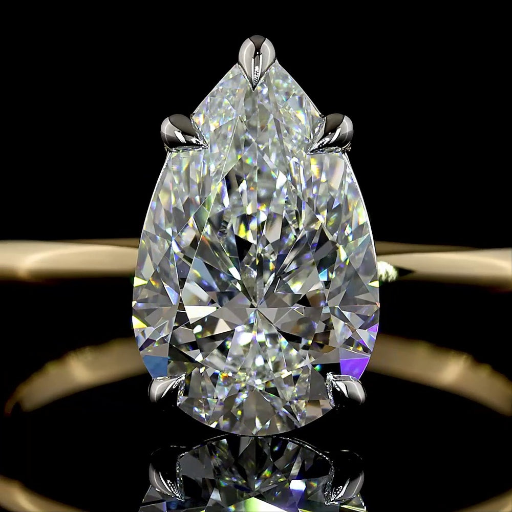 14K Two Tone Pear Shaped Lab Diamond Solitaire Engagement Ring - E-F Color VVS2 Clarity - 2.53 Carats - IGI Certified - Covaloro Fine Jewelry