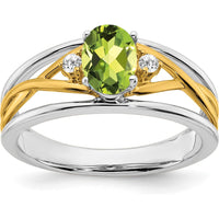 14K Two-Tone Peridot and Diamond Ring with Oval Peridot - 1.205 Carat Total Gemstone Weight by 0