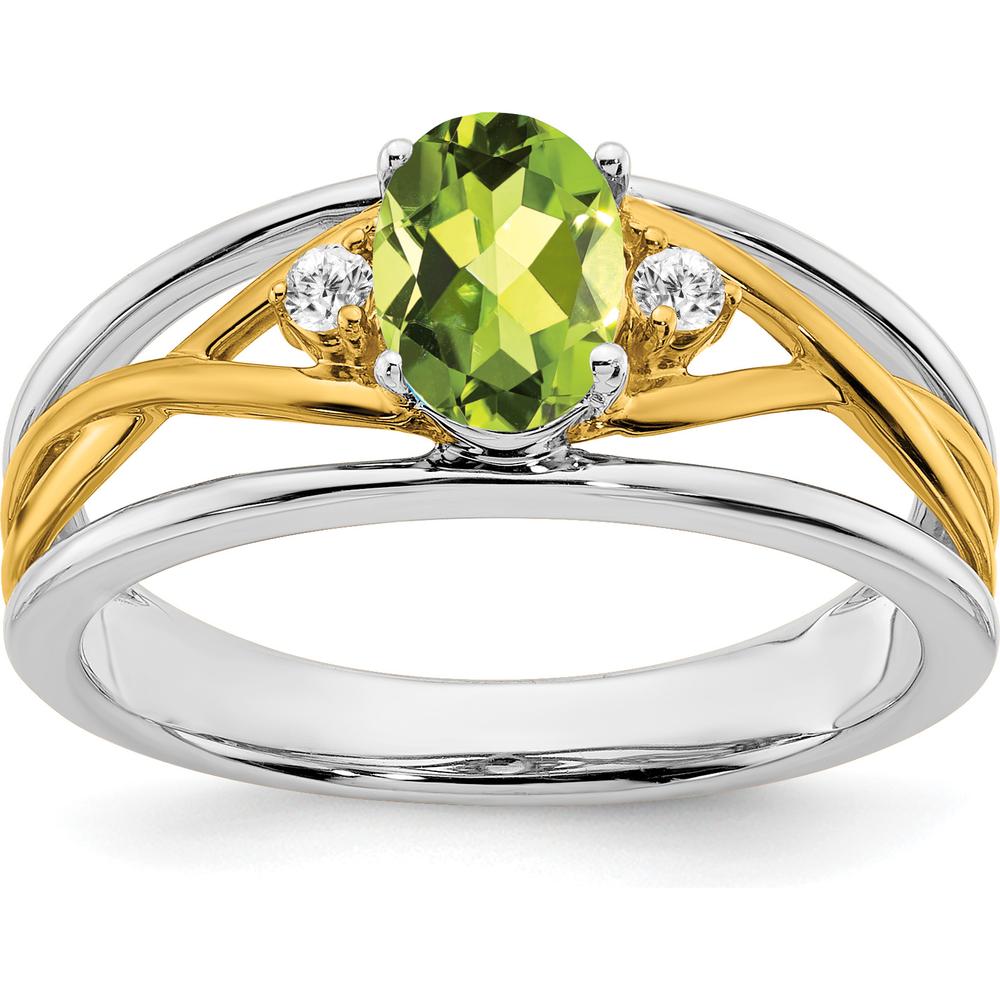 14K Two-Tone Peridot and Diamond Ring with Oval Peridot - 1.205 Carat Total Gemstone Weight by 0
